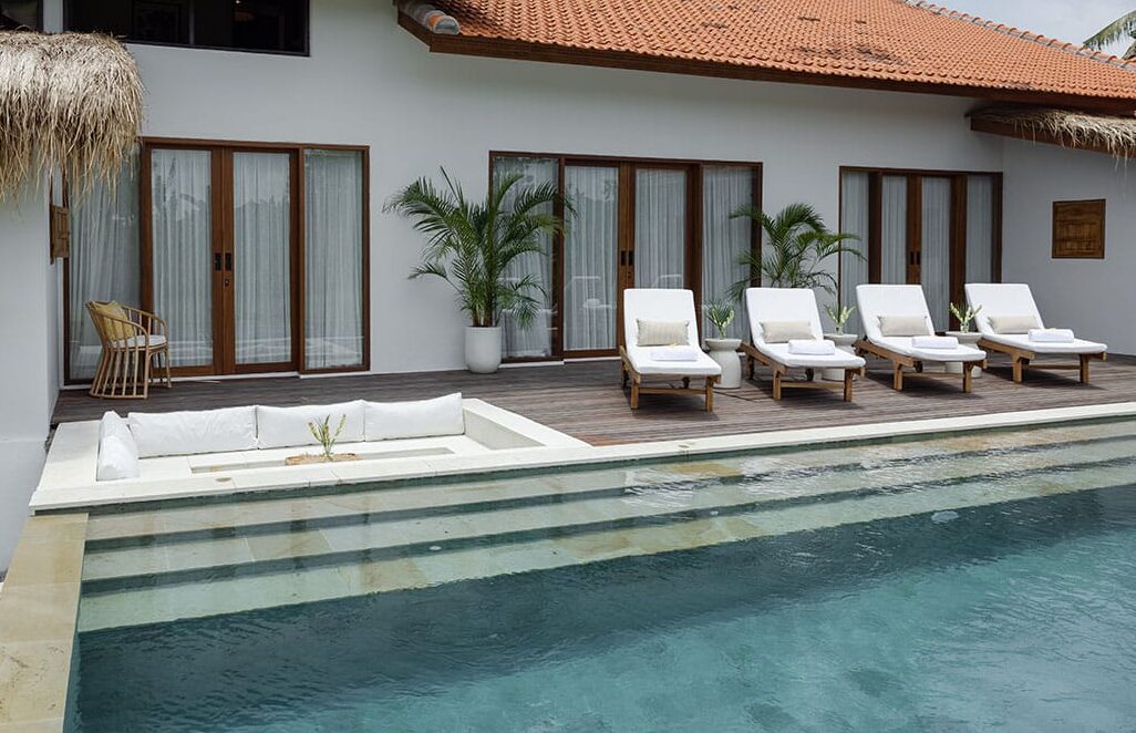 Gaia Room interior at luxury Bali retreat in Ubud – tropical decor, natural wood accents, and serene setting for a wellness getaway