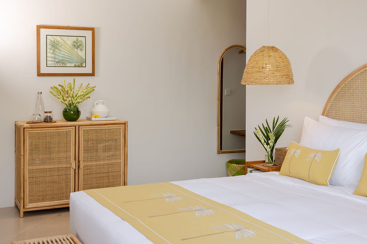 Gaia Room interior at luxury Bali retreat in Ubud – tropical decor, natural wood accents, and serene setting for a wellness getaway