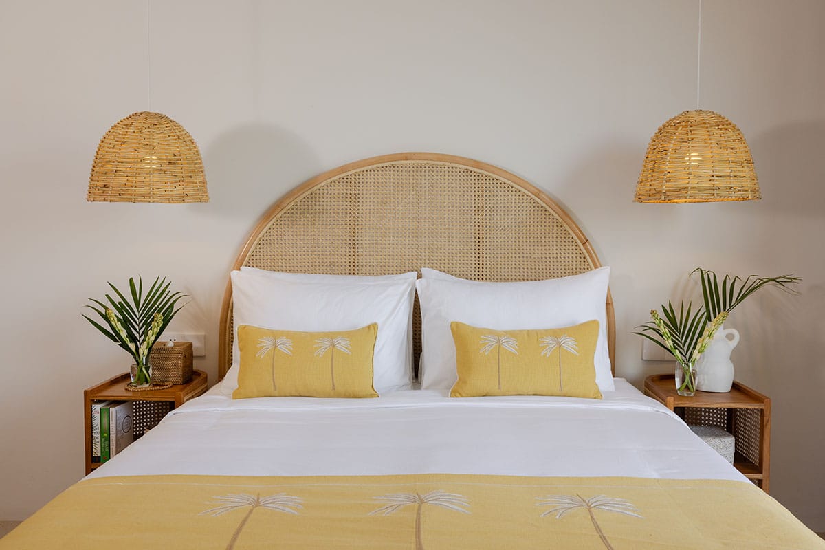 Gaia Room interior at a serene Bali retreat in Ubud, featuring tropical decor and peaceful ambiance