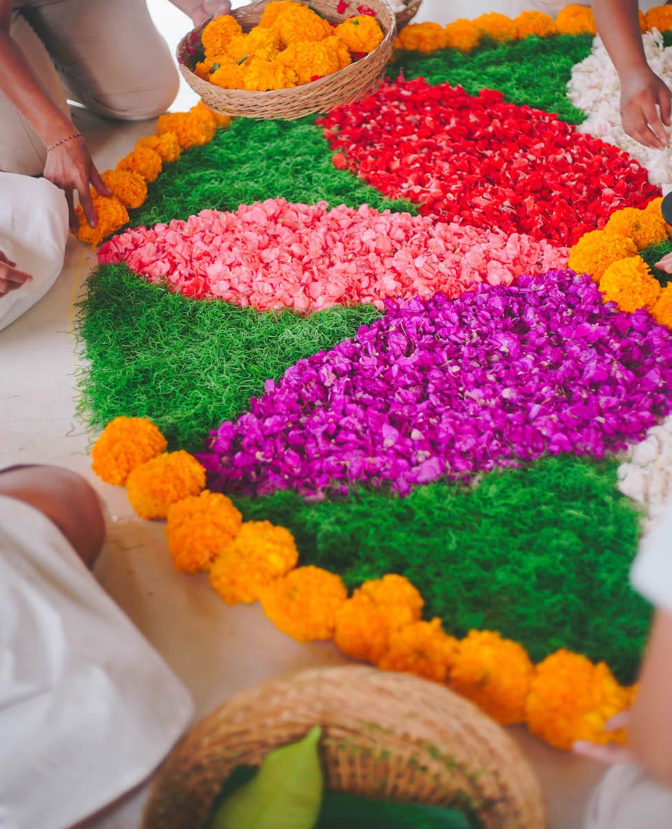Creating a Vibrant Flower Mandala During a Women's Yoga Retreat in Bali