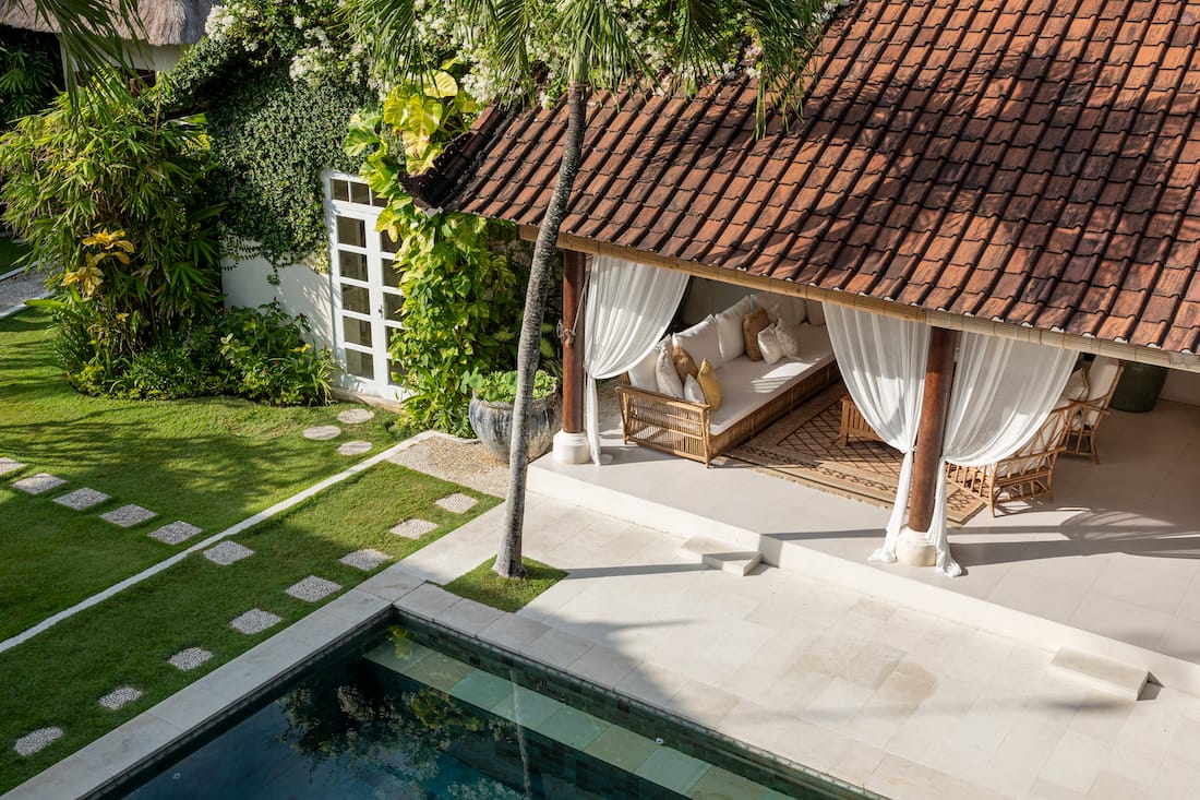 Palm Tree Pool Sofa living Room Villa Bali Goddess Retrat